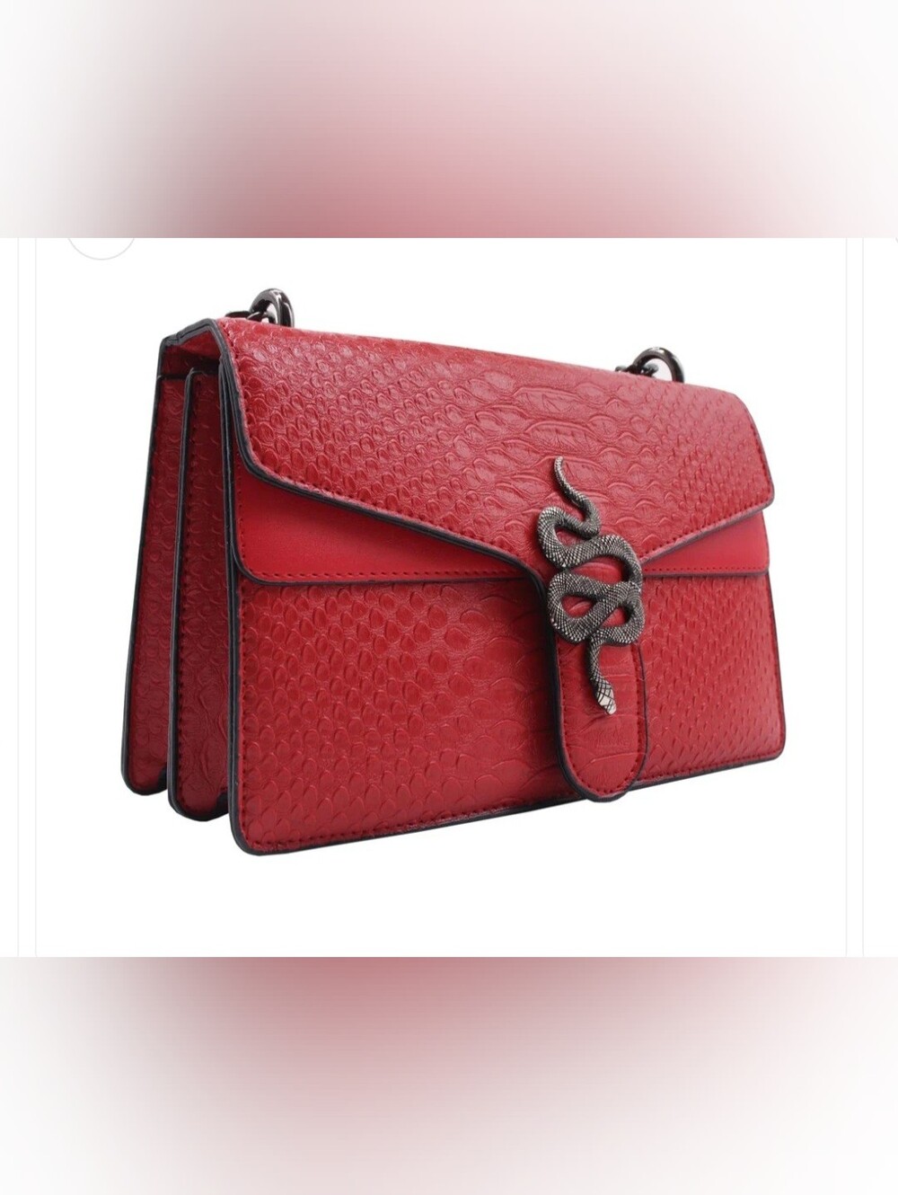 Red Snake-Accent Women’s Crossbody Bag